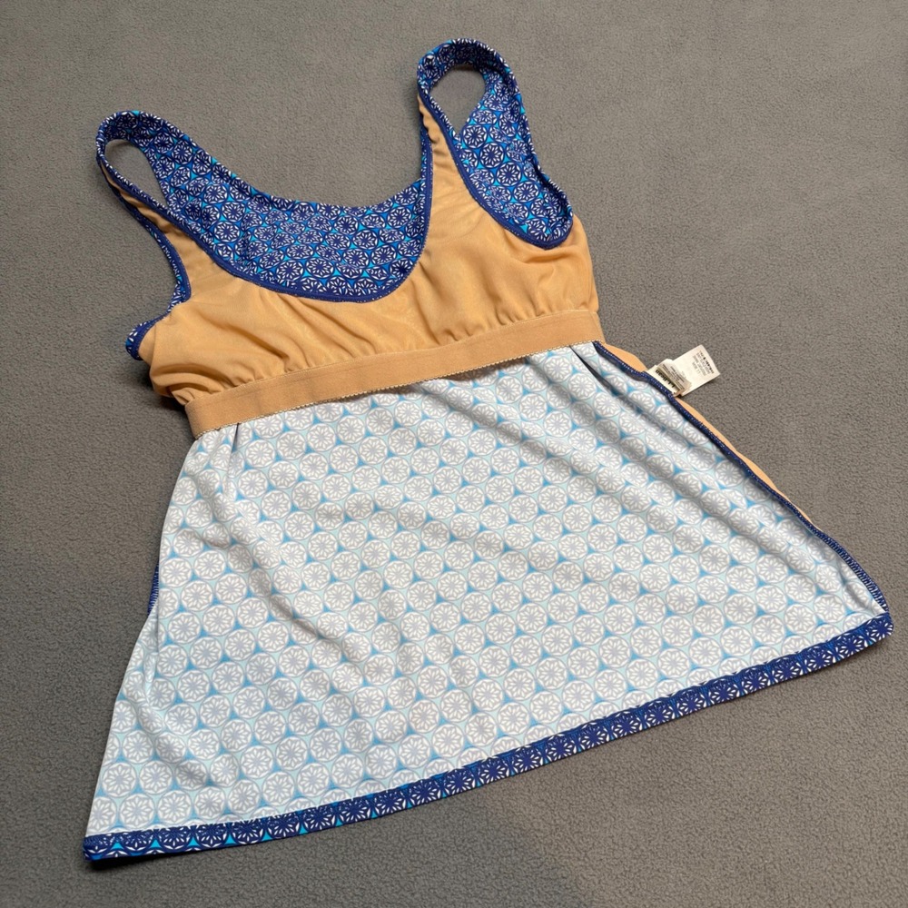 LL Bean Tankini Swim Top Geometric Tile Print Modest Blue Size 12 Reg 294260 - Picture 4 of 9
